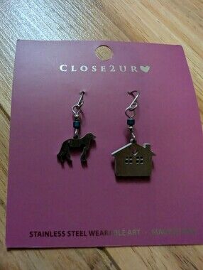 CLOSE2UR❤️ NWT Dog & House Earrings Stainless Steel Wearable Art Mismatched